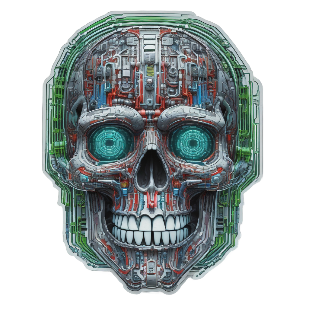 Neon Crystal Skull Bot — mystical skull stickers