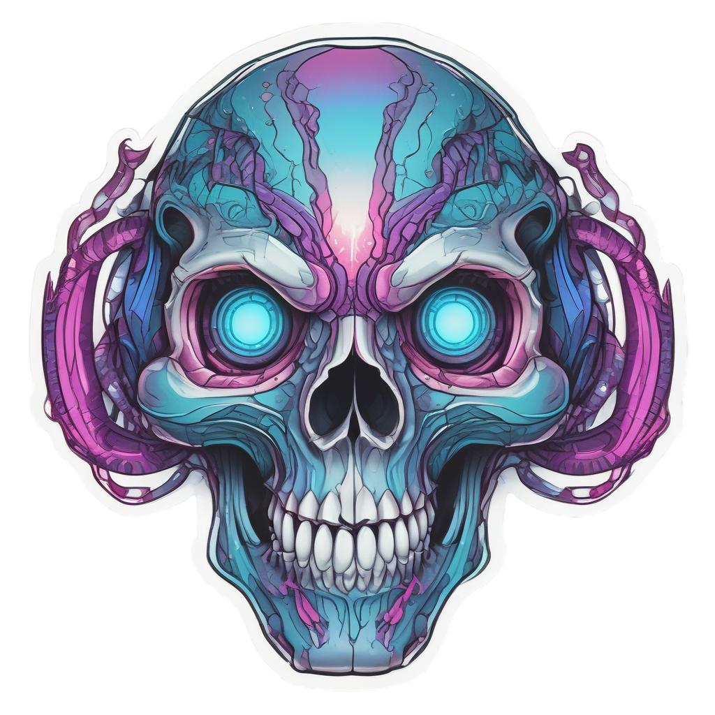 Neon Cyber Spine — line-art skull stickers