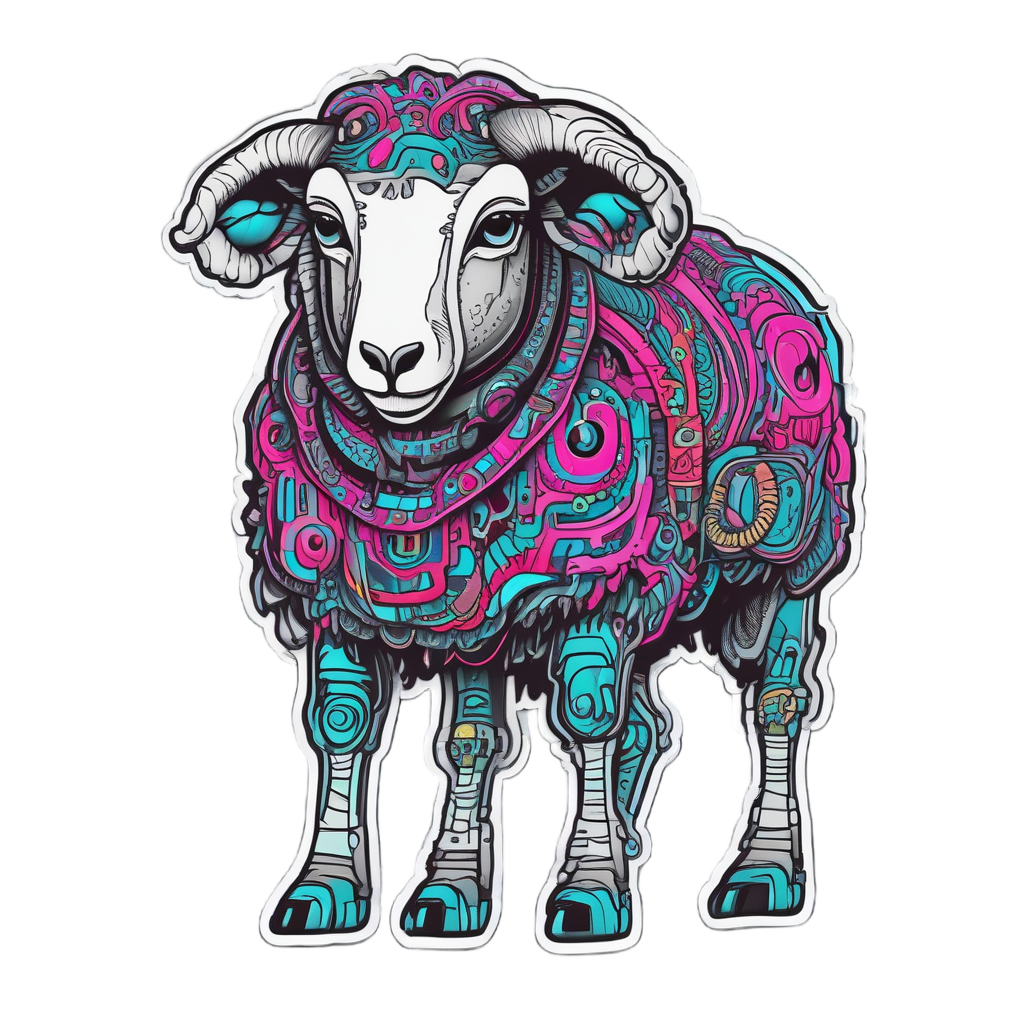 Neon Cyborg Sheep — farm animals stickers