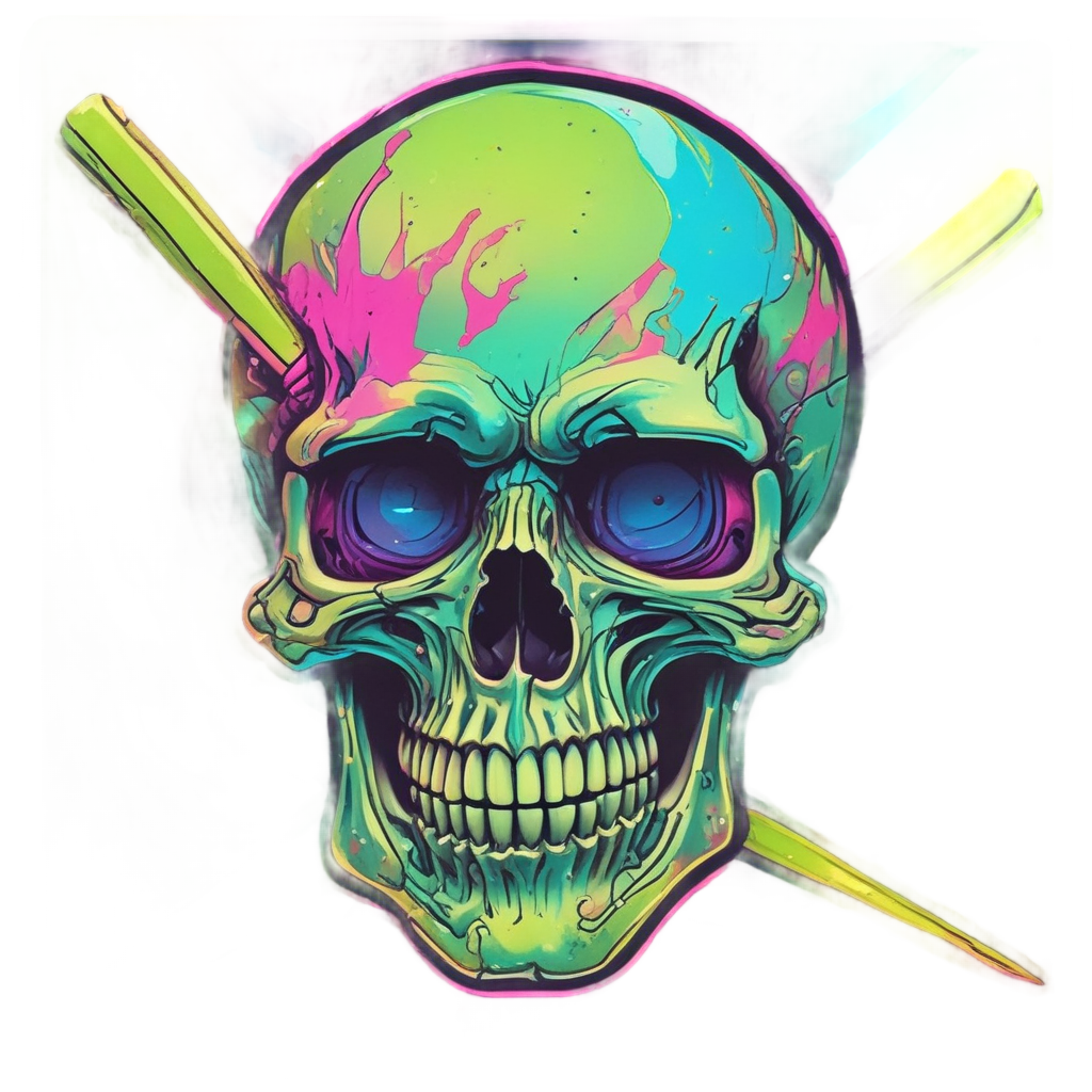 Neon Dagger Kiss Skull — blackwork skull stickers