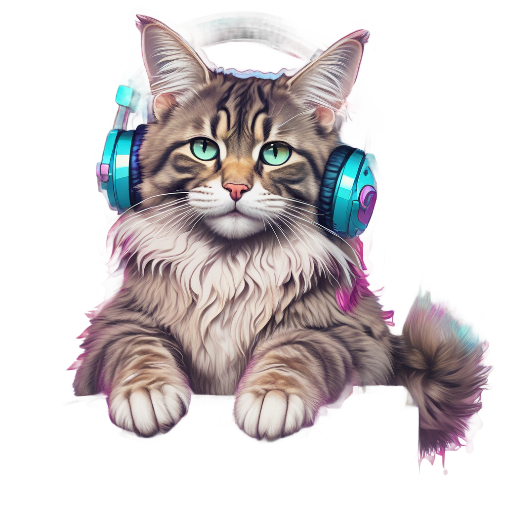 Neon DJ Maine Coon — music stickers