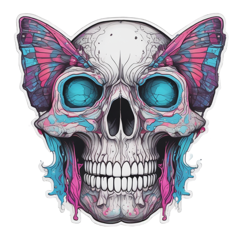 Neon Dream Moth — line-art skull stickers