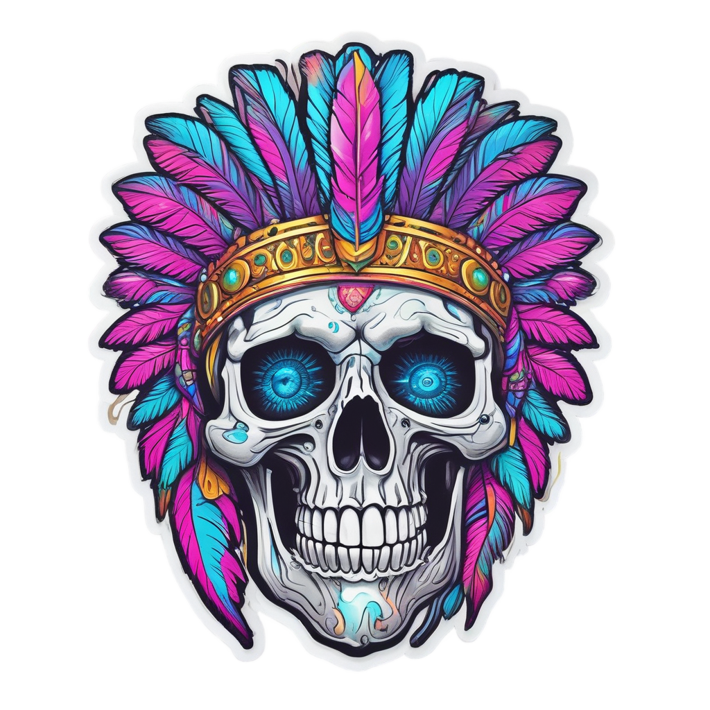 Neon Feather Skull Dancer — boho skull stickers
