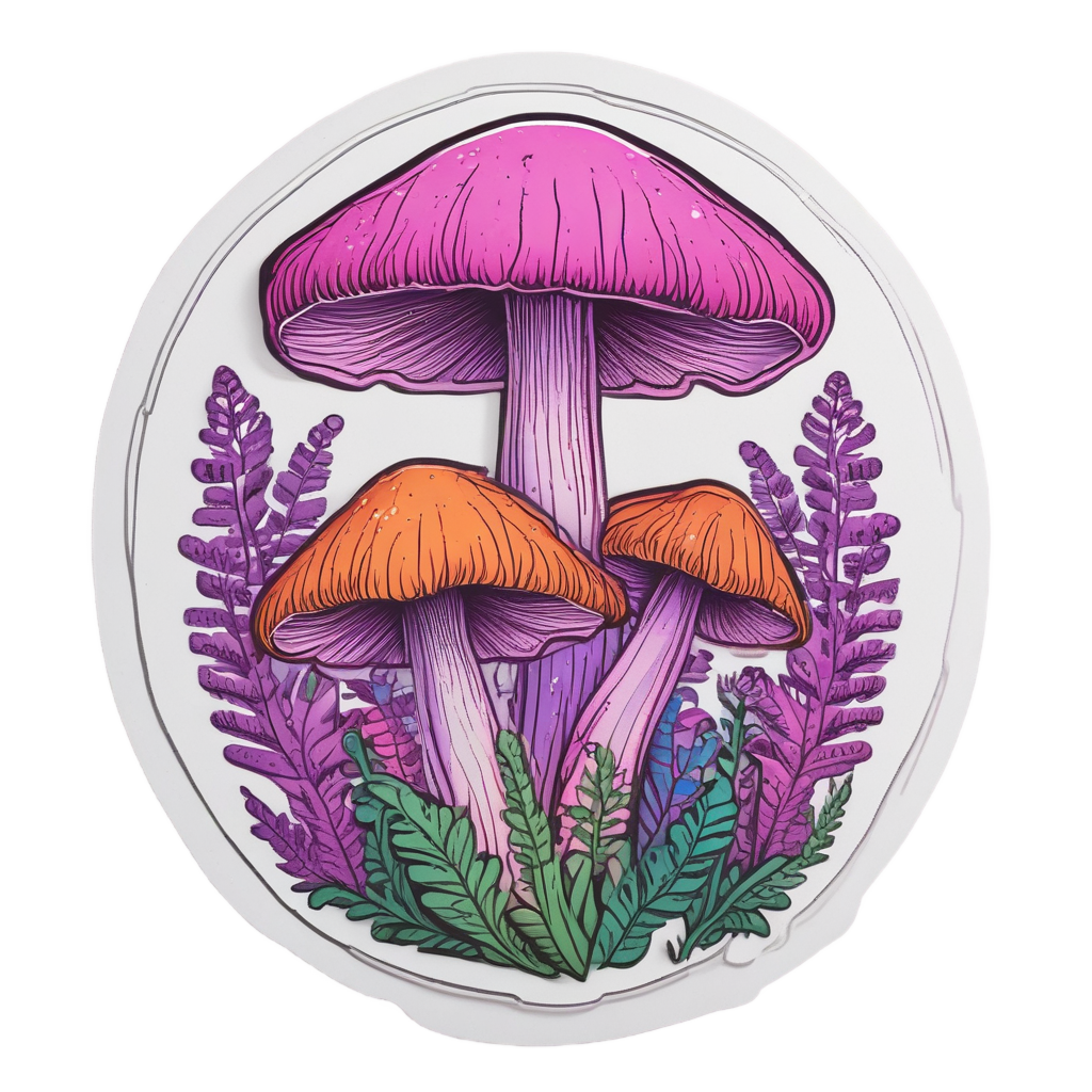 Neon Fern Mushroom Hug — woodland nursery stickers