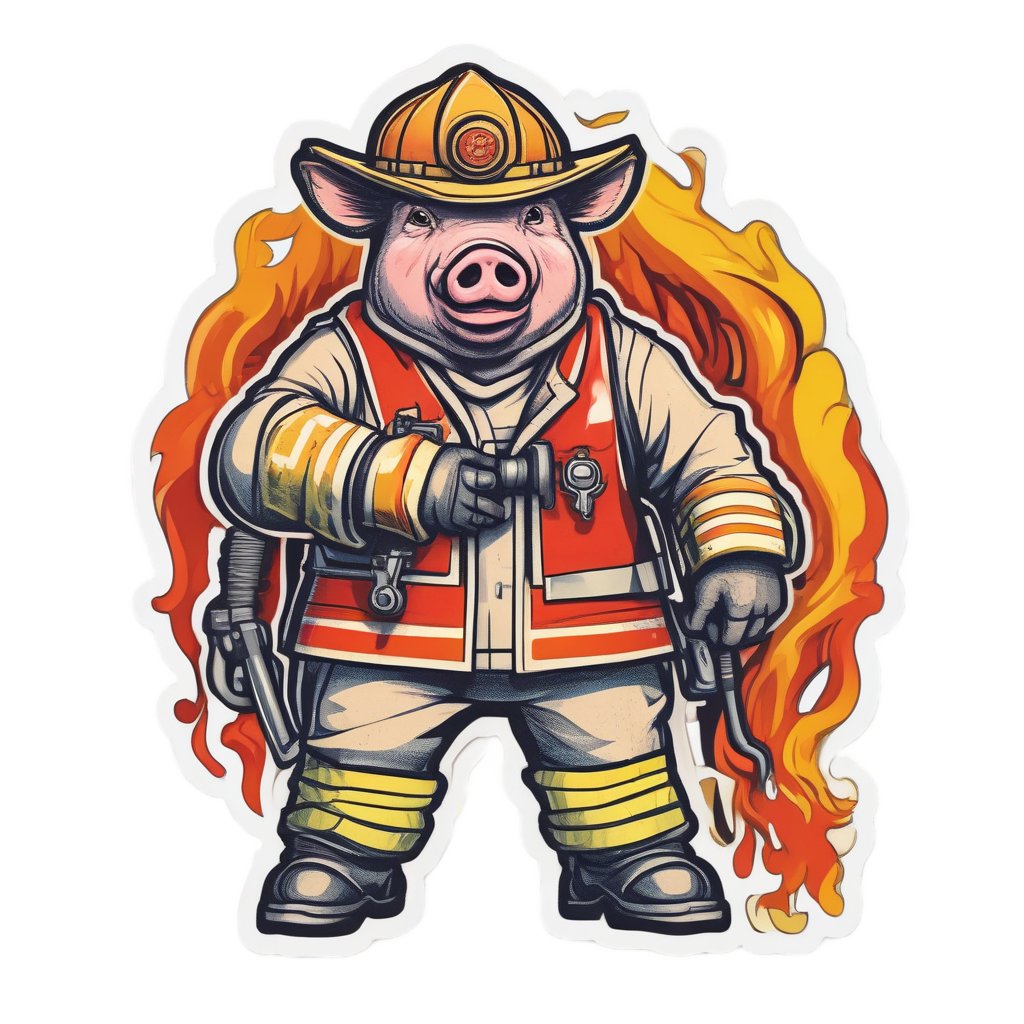 Neon Firefighter Pig — farm animals stickers