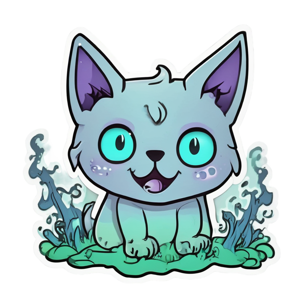 Neon Ghost Cat — kawaii animals stickers