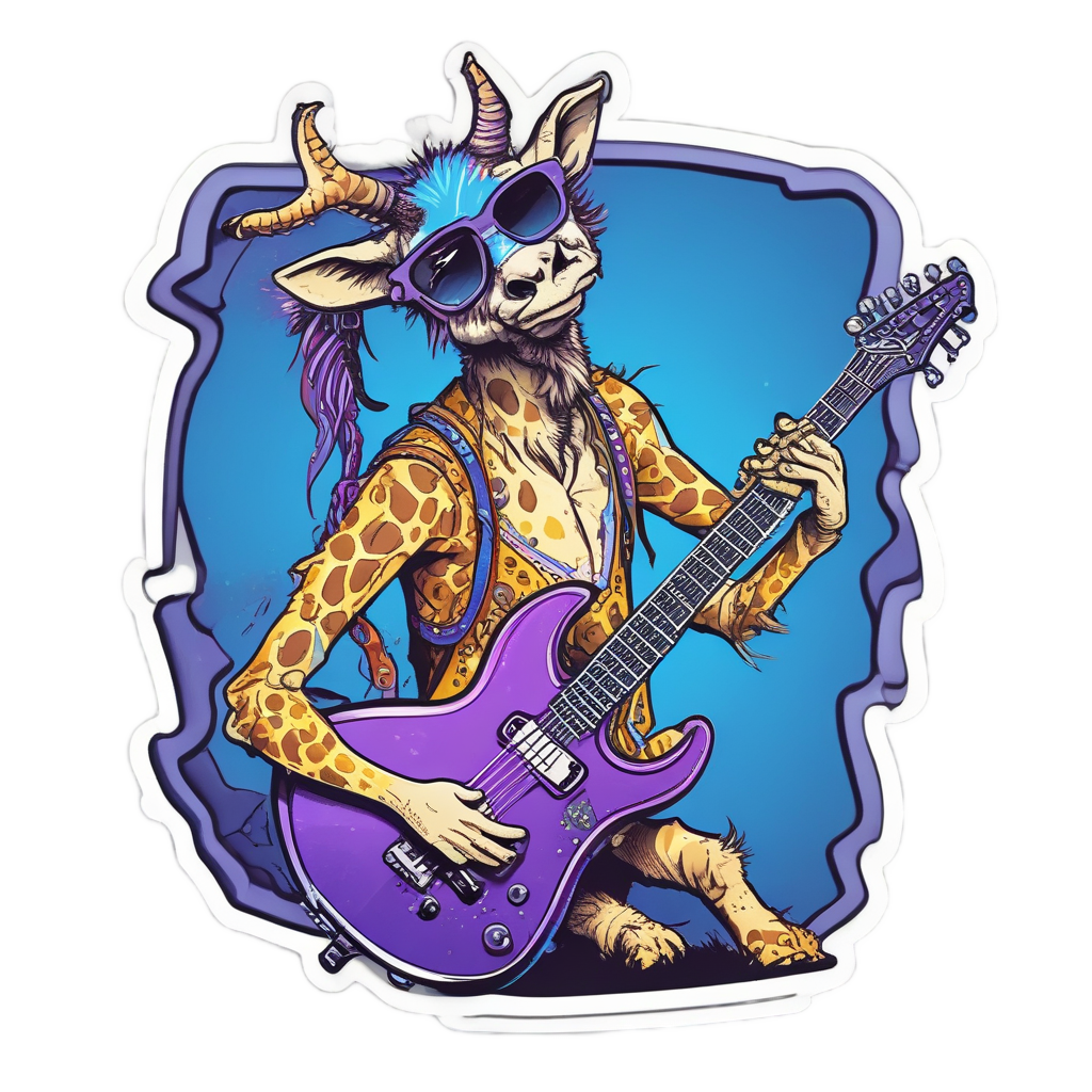 Neon Giraffe Guitar Rockstar — music stickers