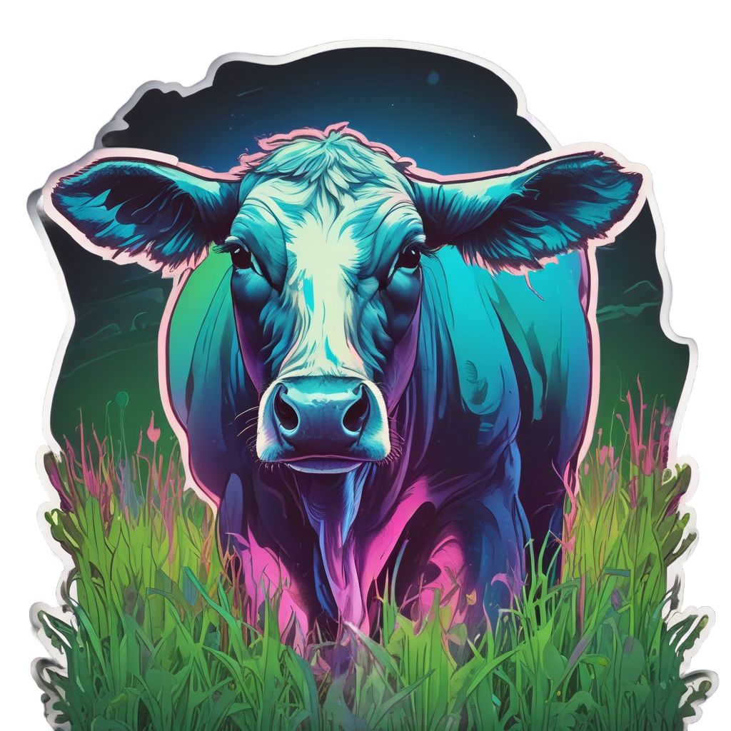 Neon Grazing Cow — farm animals stickers