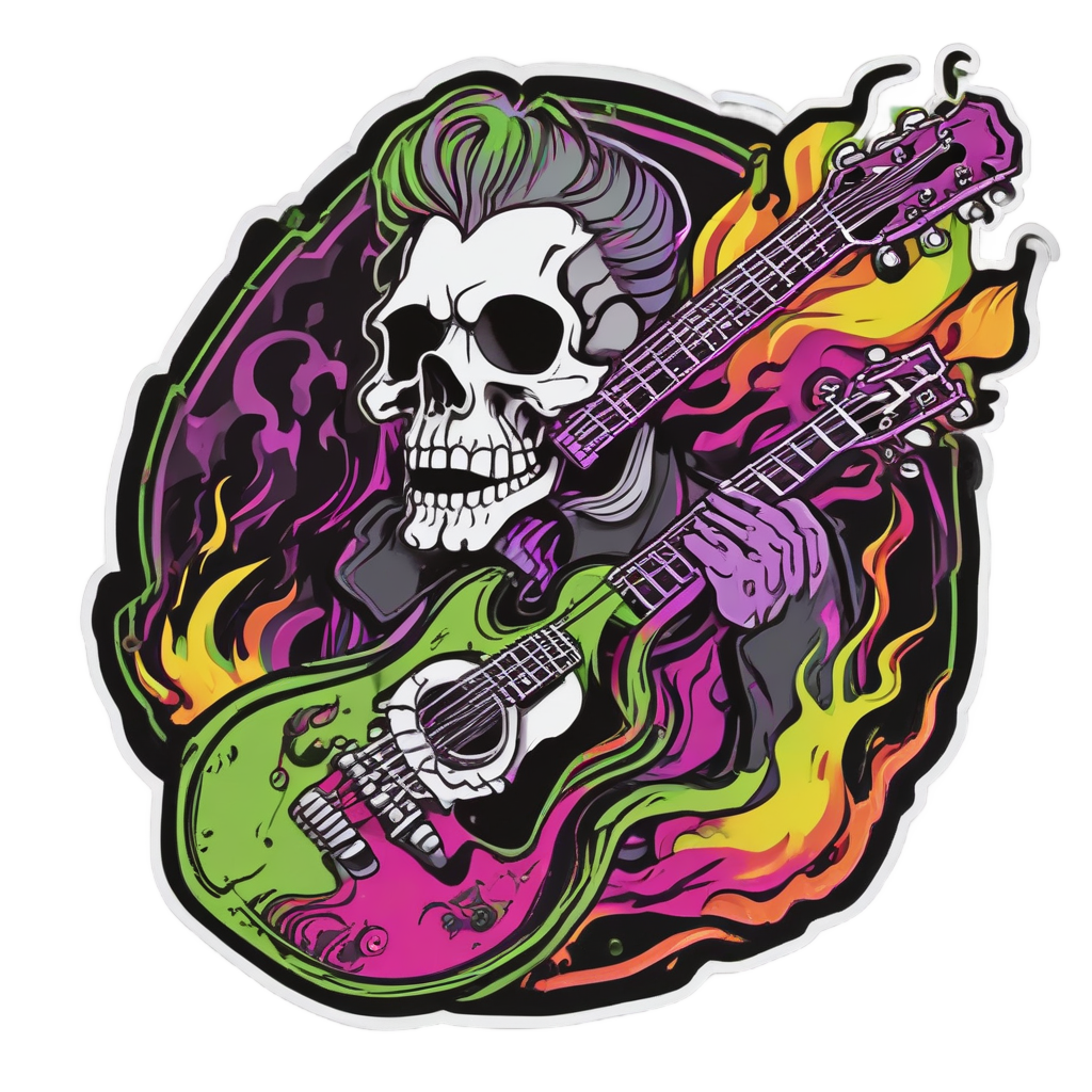 Neon Inferno Serenade — flaming skull stickers