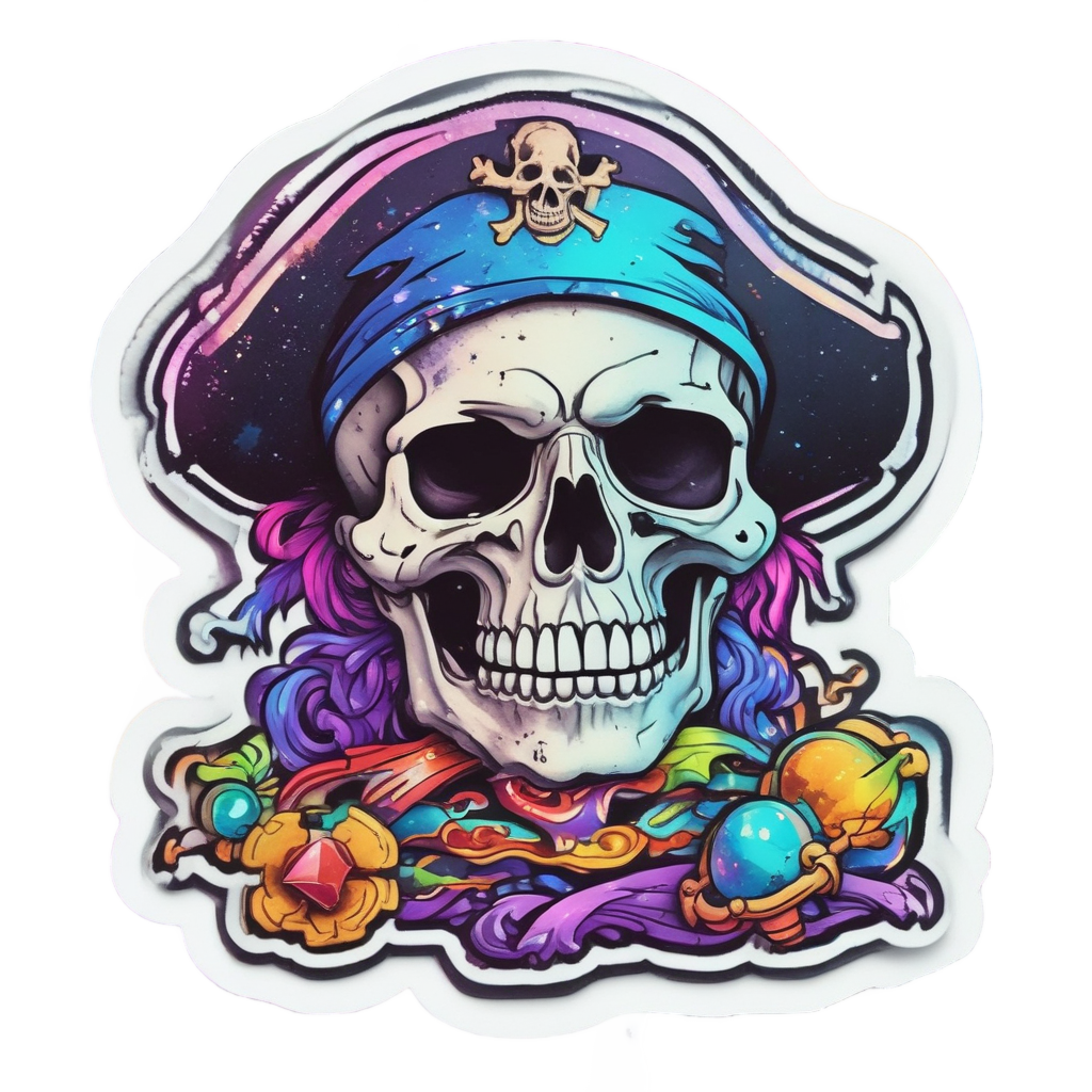 Neon Jolly Roger Rainbow — skull & crossbones stickers