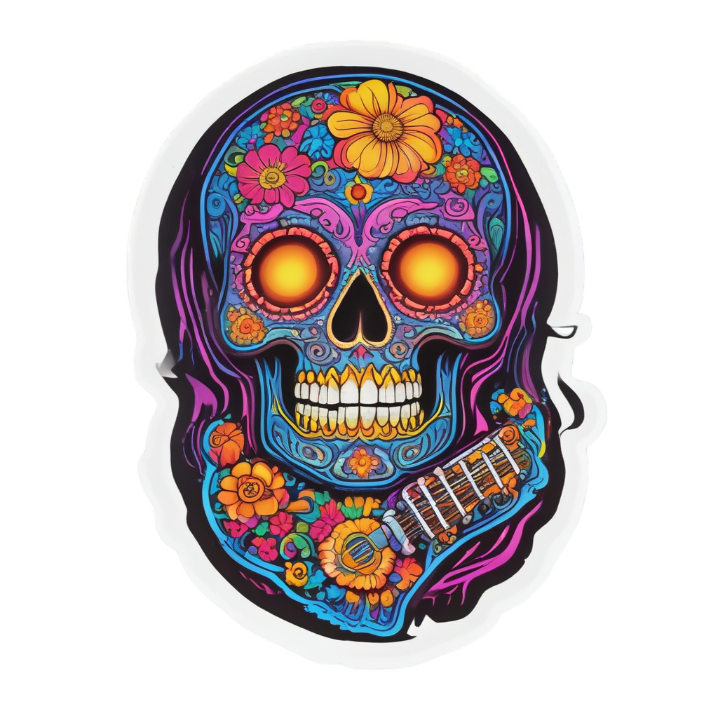 Neon Marigold Calavera Serenade — sugar skull stickers