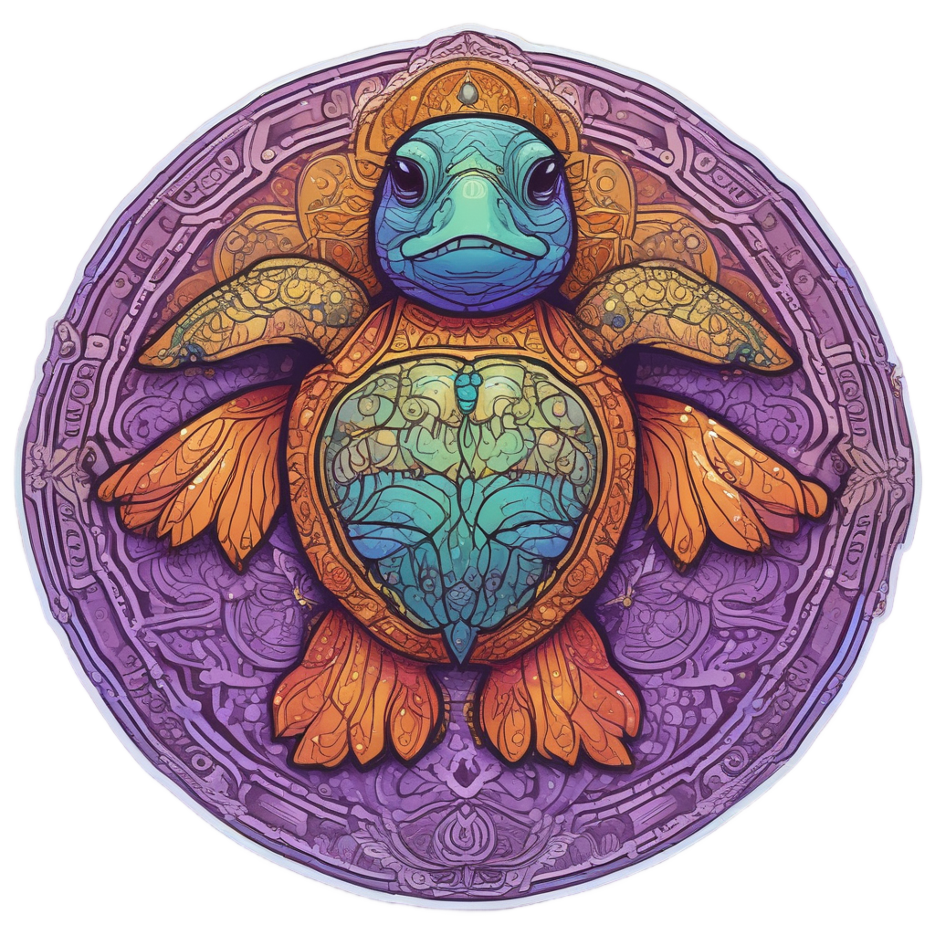 A neon turtle meditating with a glowing aura