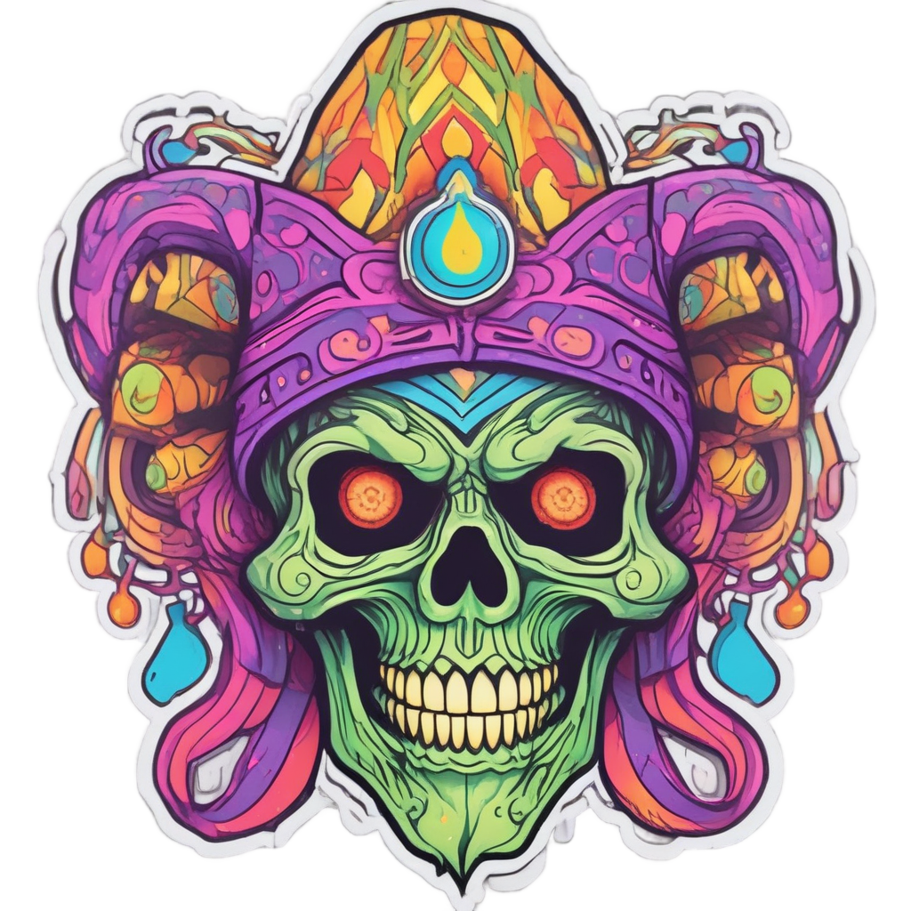 Neon Night Jester Skull — mystical skull stickers