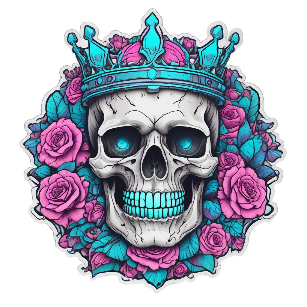 Neon Noir Skull — floral skull stickers