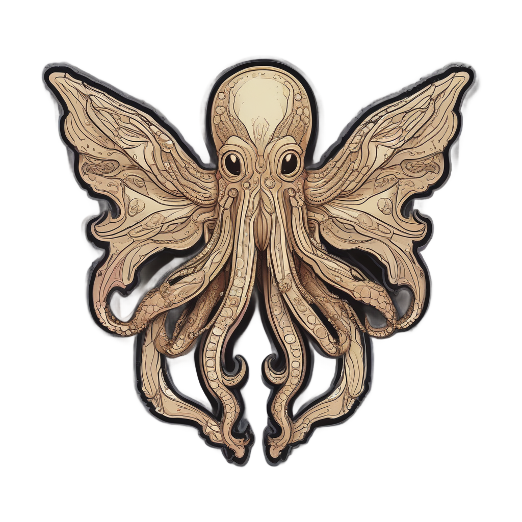 Neon octopus angel with glowing wings and halo