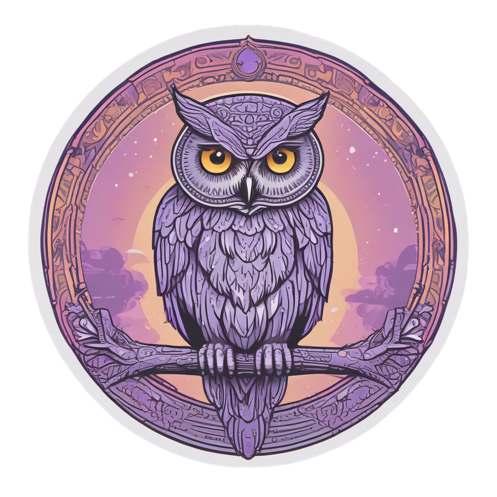 Neon Owl Zen Meditate — birds stickers