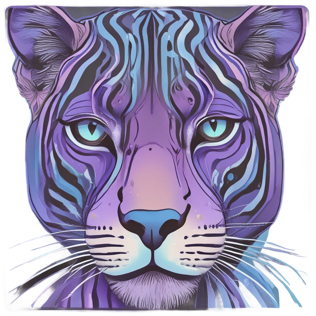 Die-cut sticker of a sleepy panther with soft neon lavender stripes