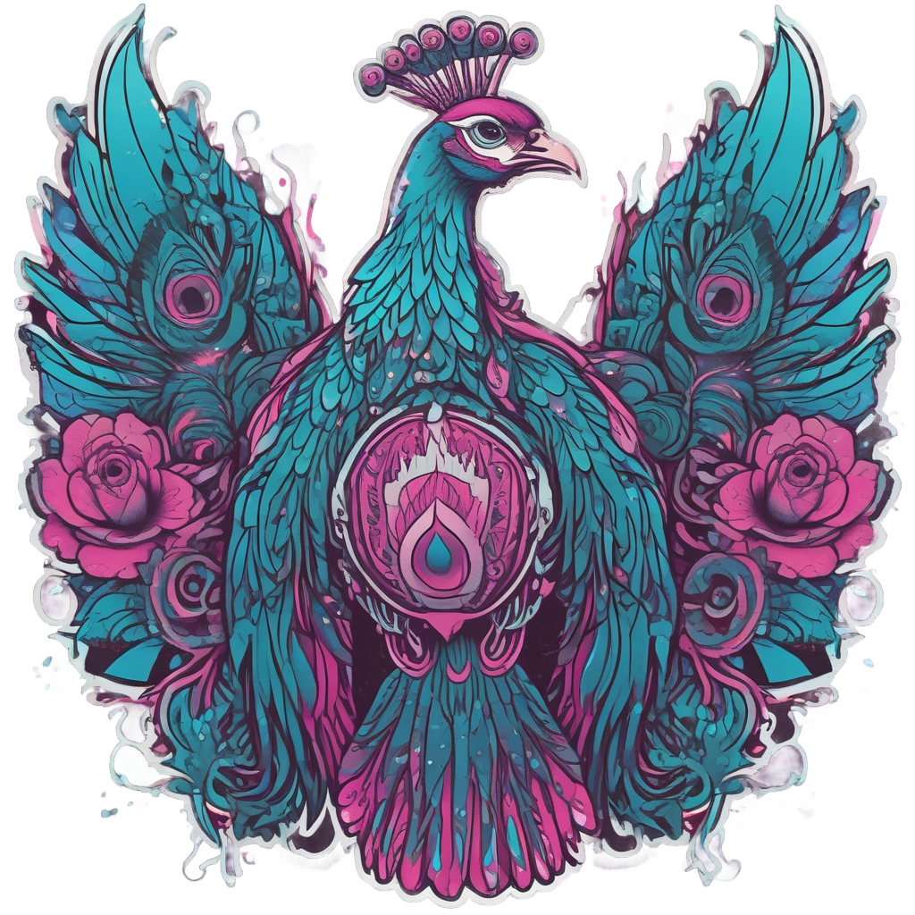 Neon Peacock Skull Dance — birds stickers