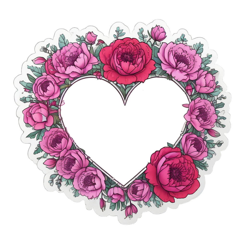 Neon Peony Heart — bouquets stickers