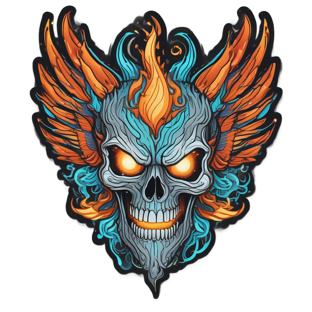 Neon Phoenix Skull Ascending — flaming skull stickers