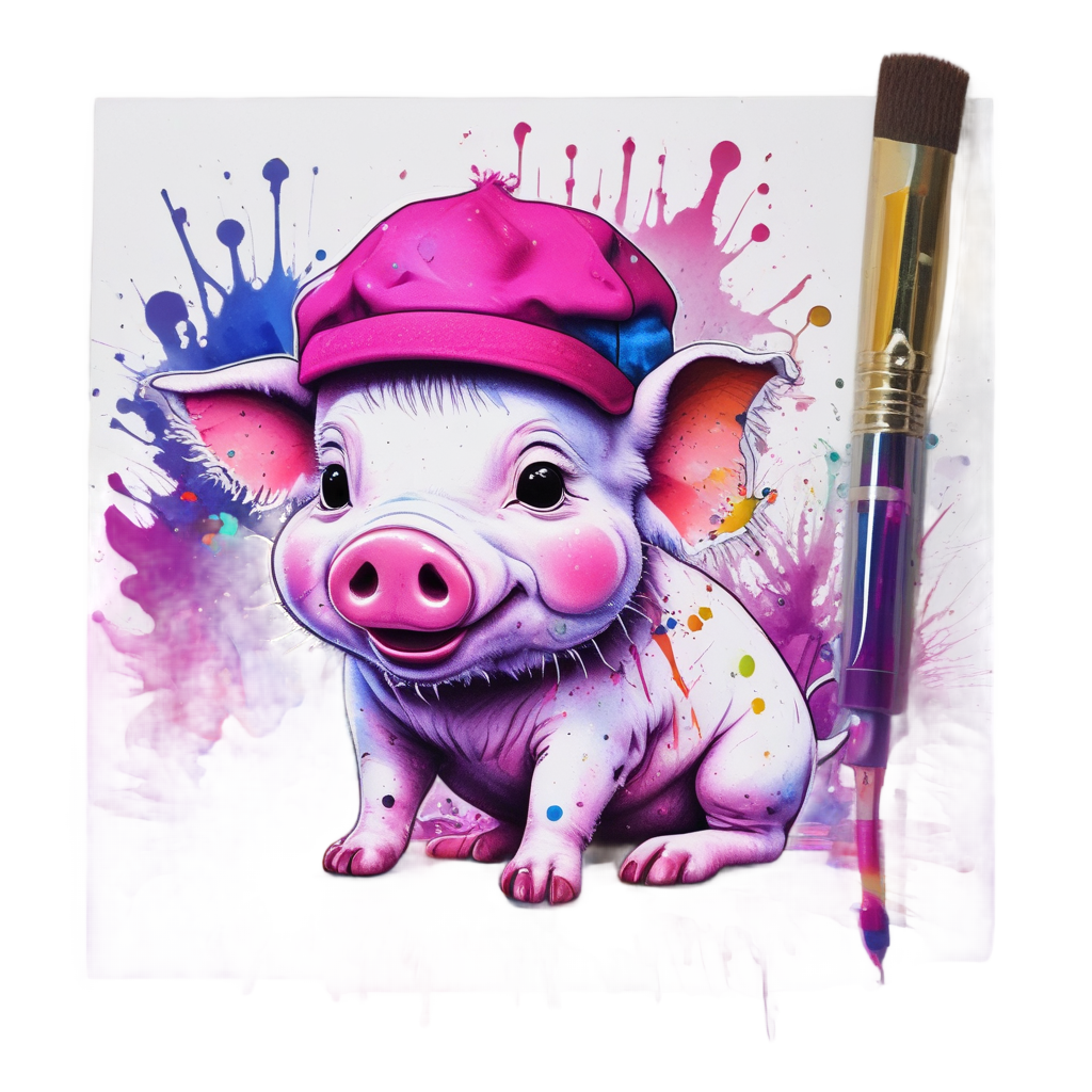 Neon Piglet Painter — farm nursery stickers