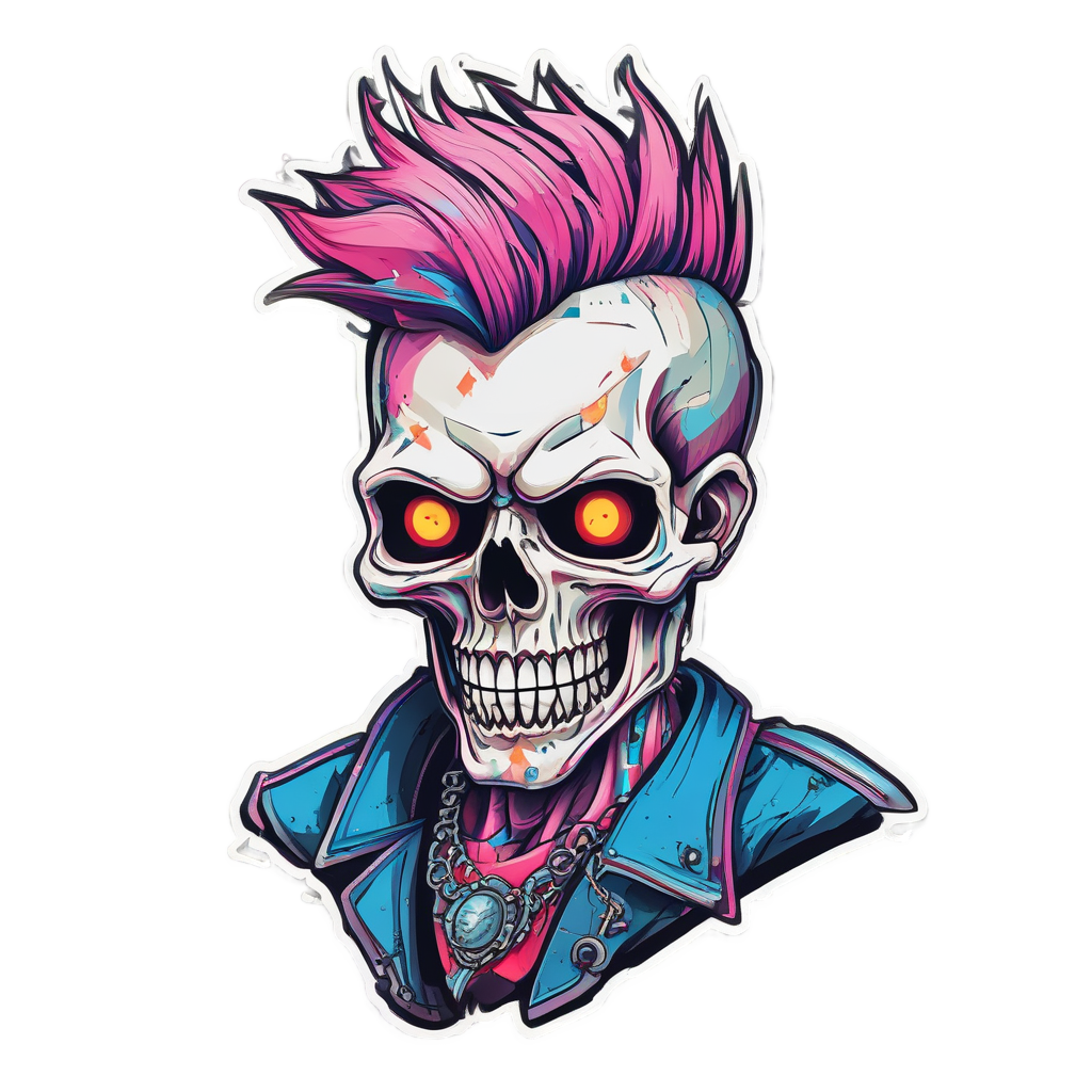Neon Punk Skull Dagger — blackwork skull stickers