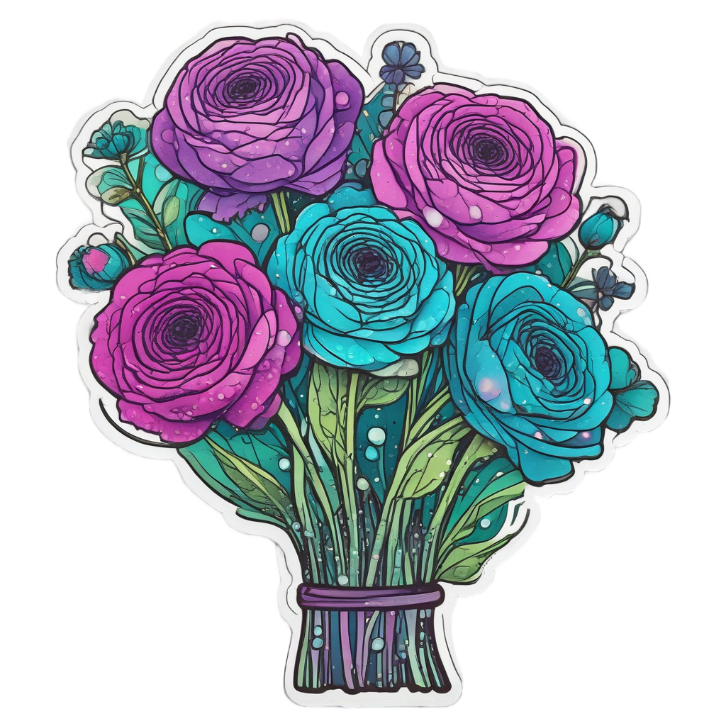 Neon Rain Ranunculus — bouquets stickers