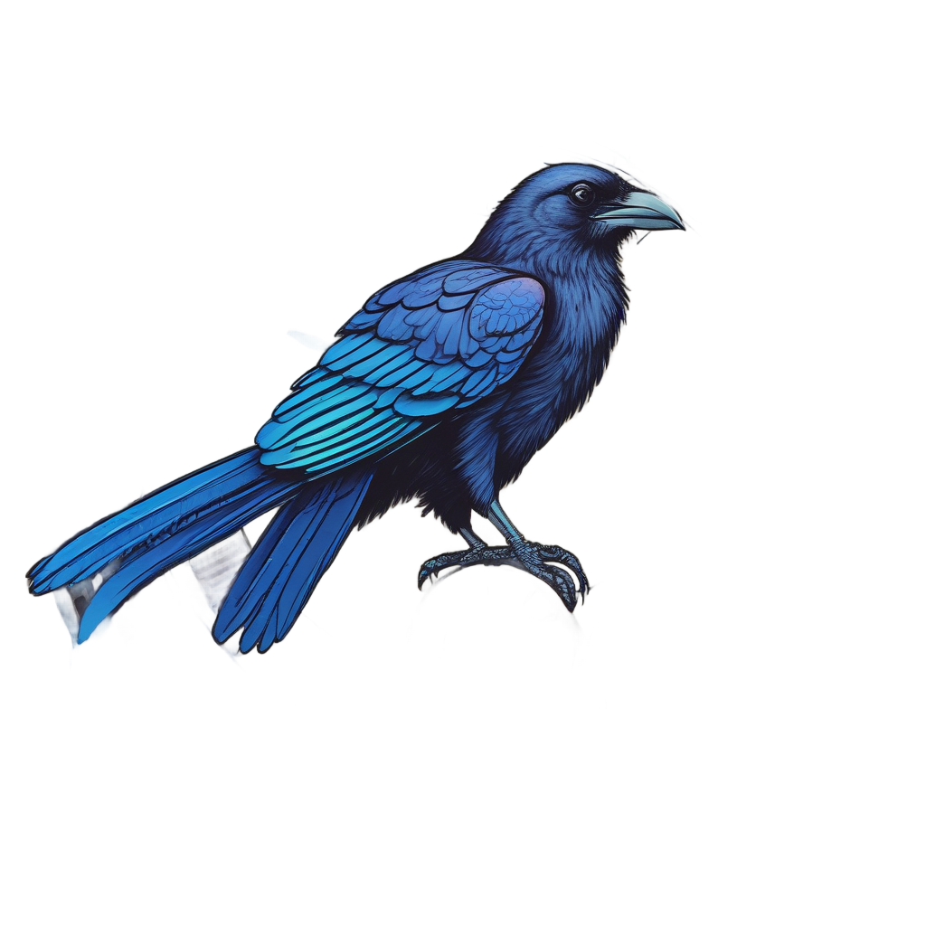 A neon raven holding a pocket watch on a clock