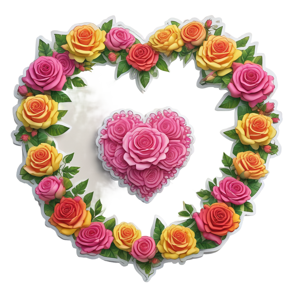 Neon Rose Heart Wreath — bouquets stickers