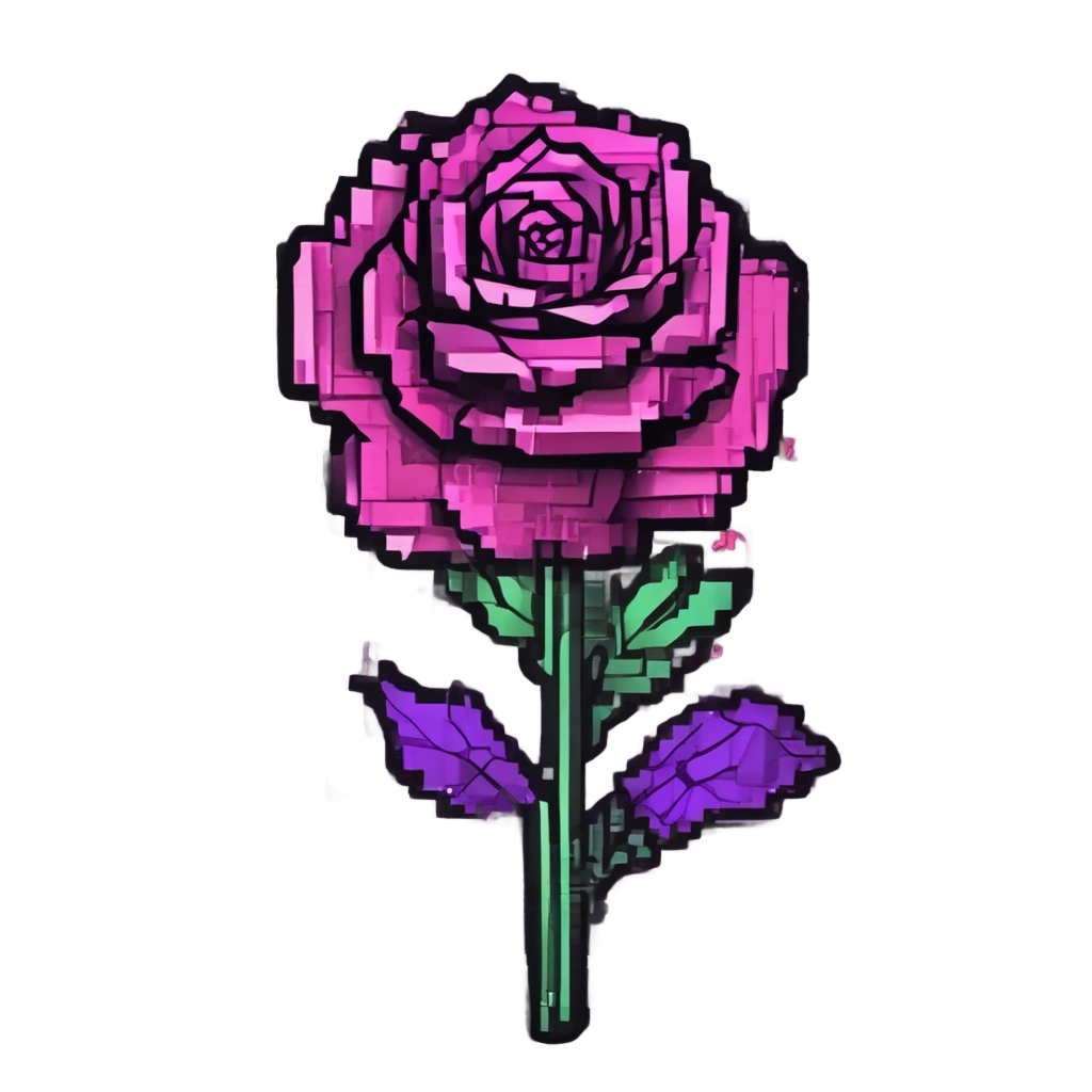 Neon Rose Pixelated Retro — single stem stickers