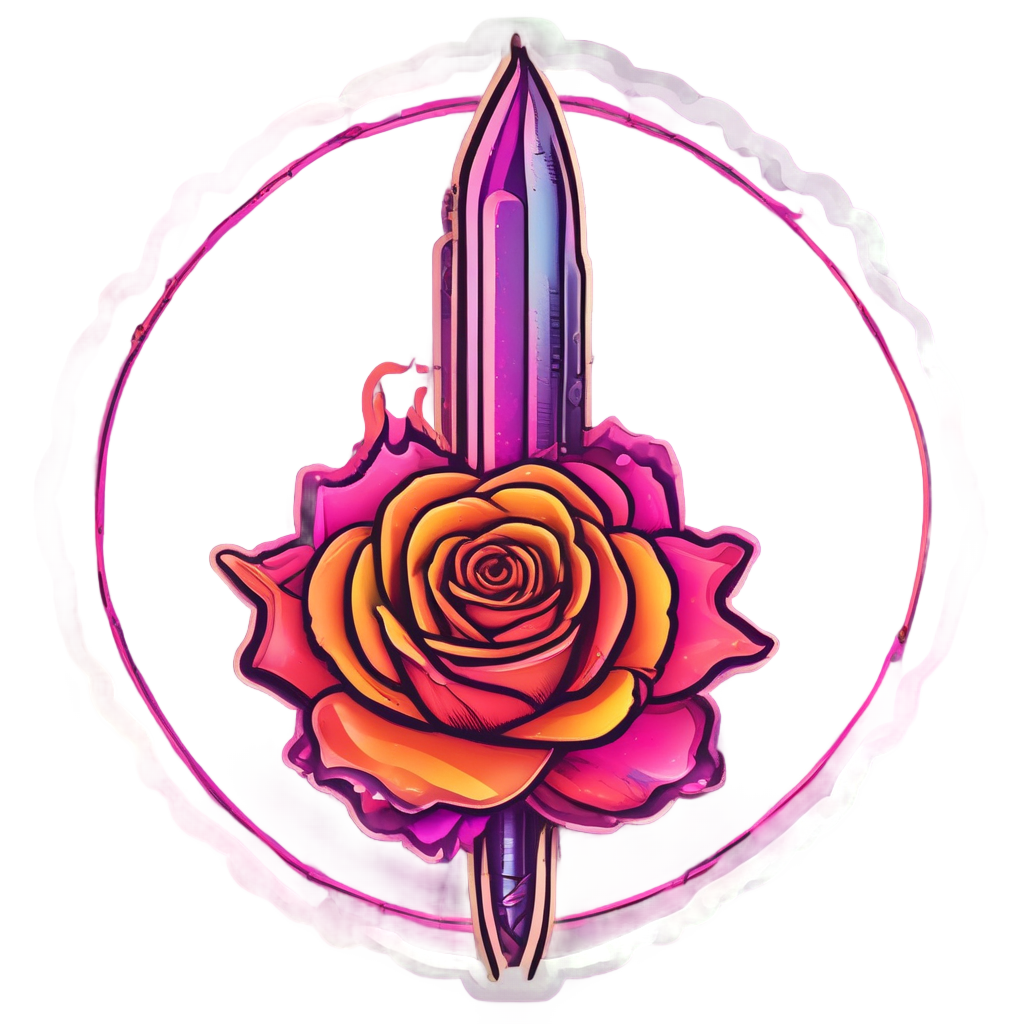 Neon dagger with rose blooming from tip