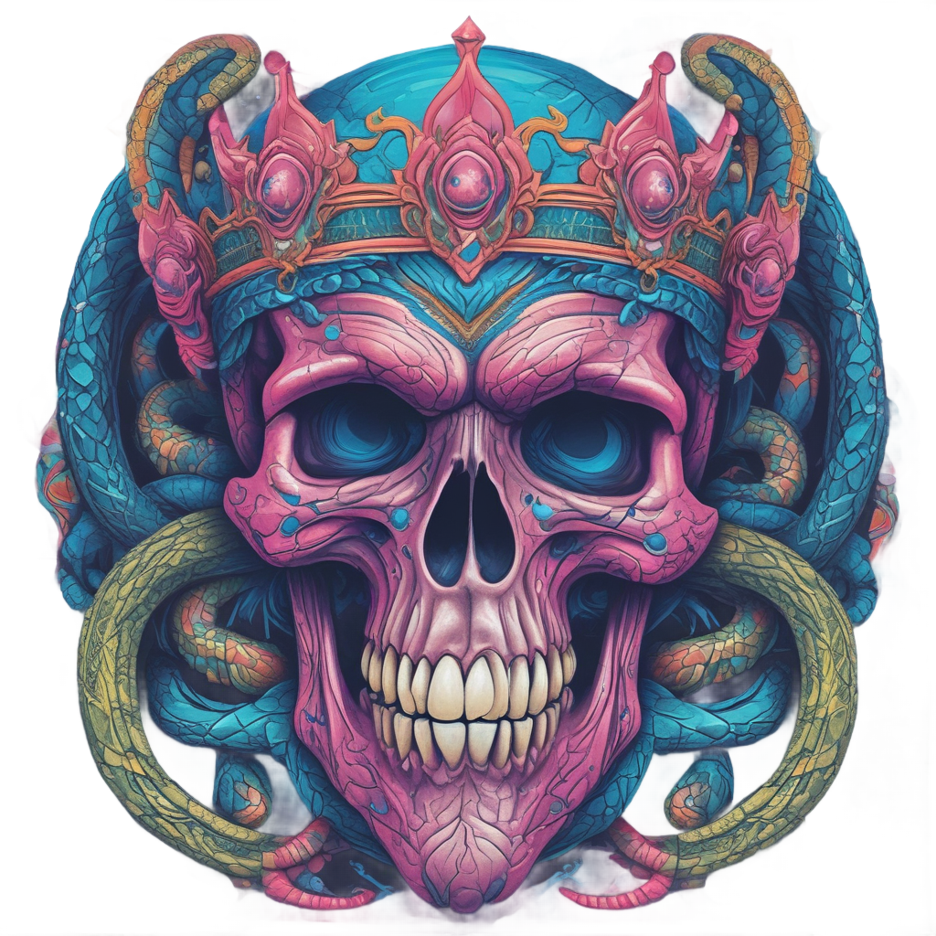Neon Serpent Crown Skull — blackwork skull stickers
