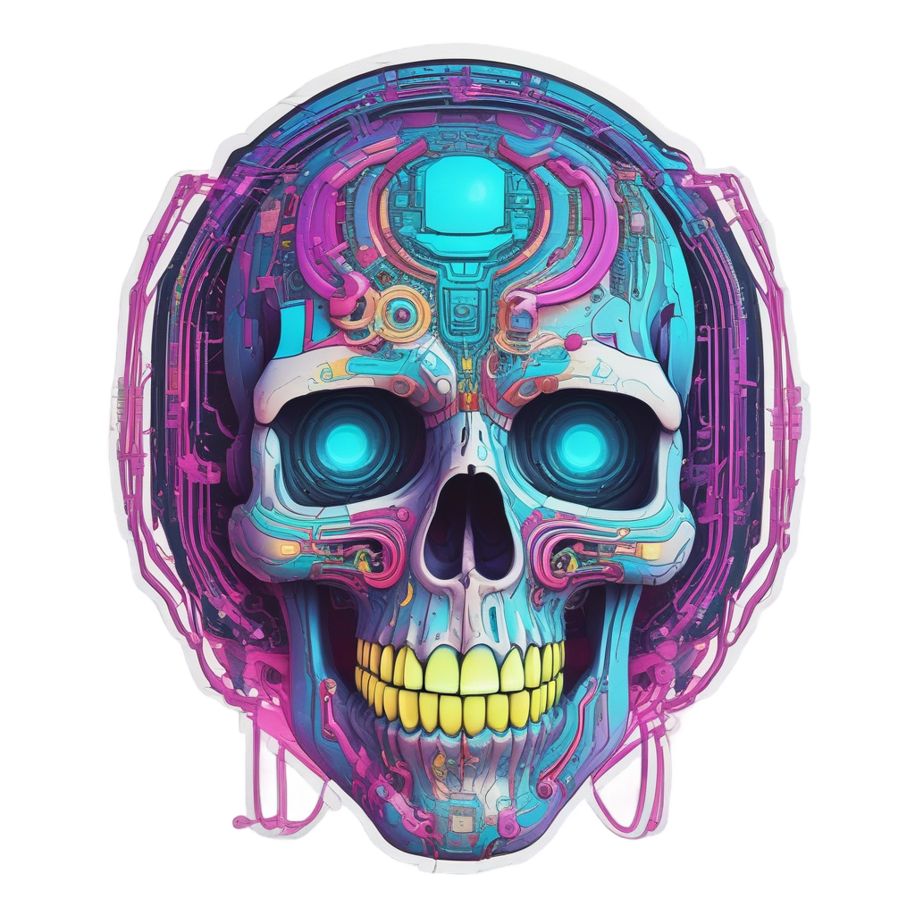 Neon Serpent Skull Cyber — blackwork skull stickers