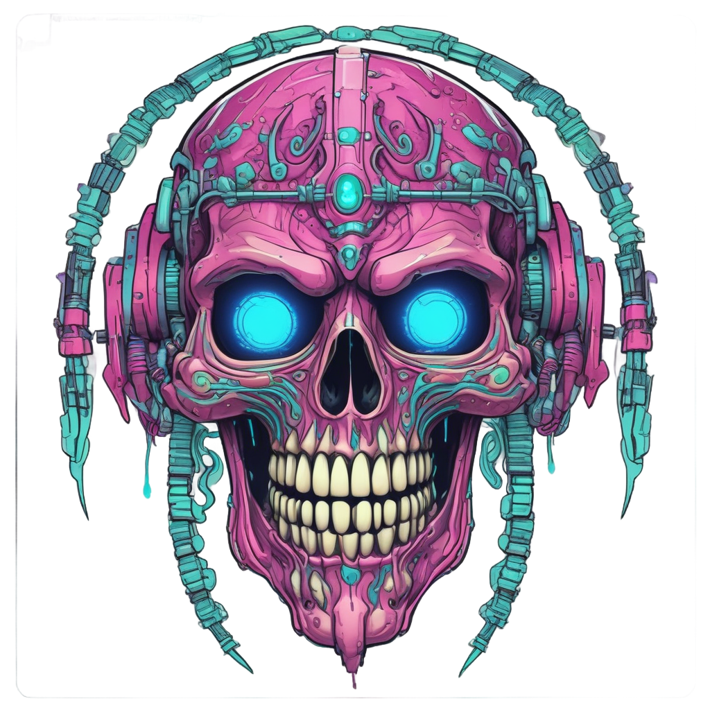 Neon Shackled Grin — blackwork skull stickers