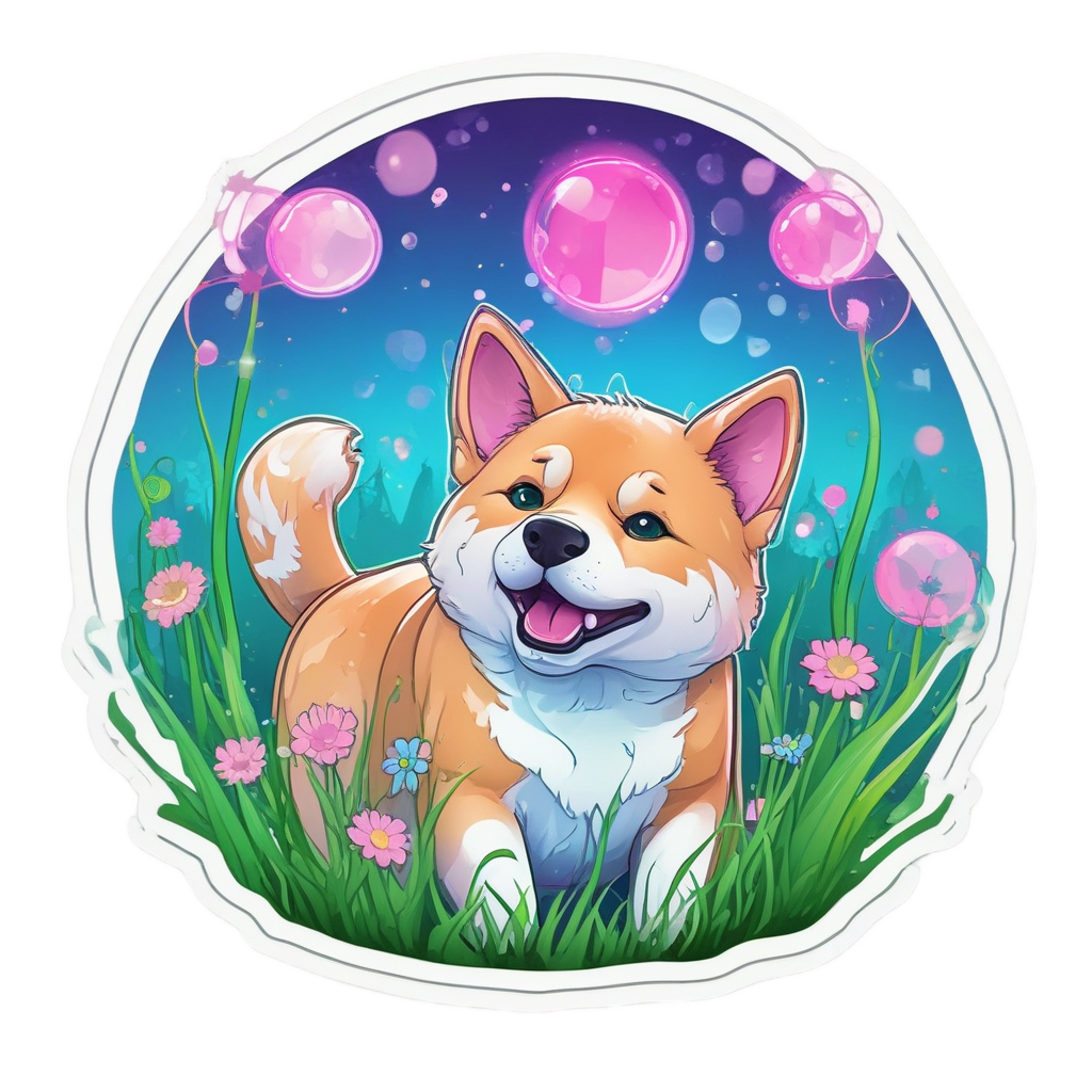 Neon Shiba Bubble Blower — dogs stickers