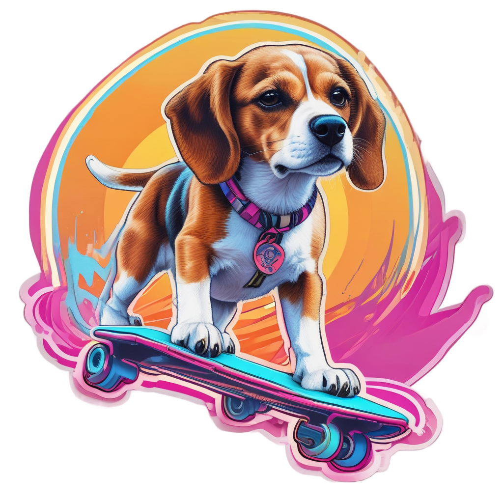 Neon Skateboarding Beagle — dogs stickers