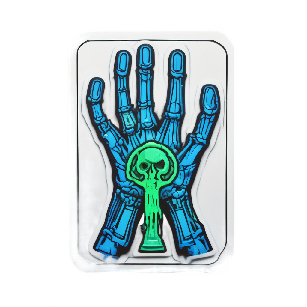 Neon Skeleton Hand Holding — radioactive stickers