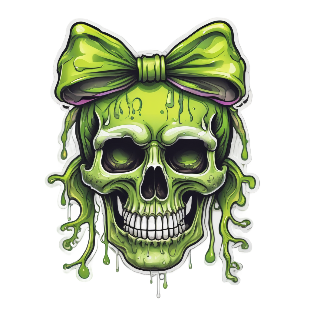 Neon Skull Bow Drips — cute skull stickers