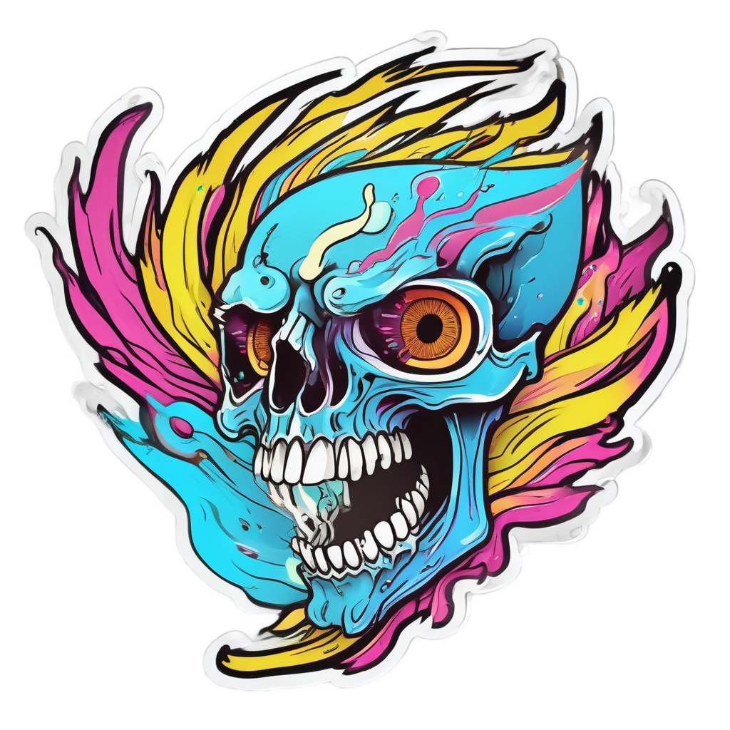 Neon Skull Comet — flaming skull stickers