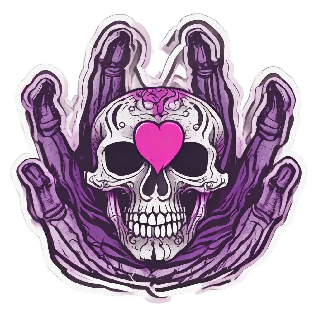 Neon Skull Hand Heart — war-paint skull stickers