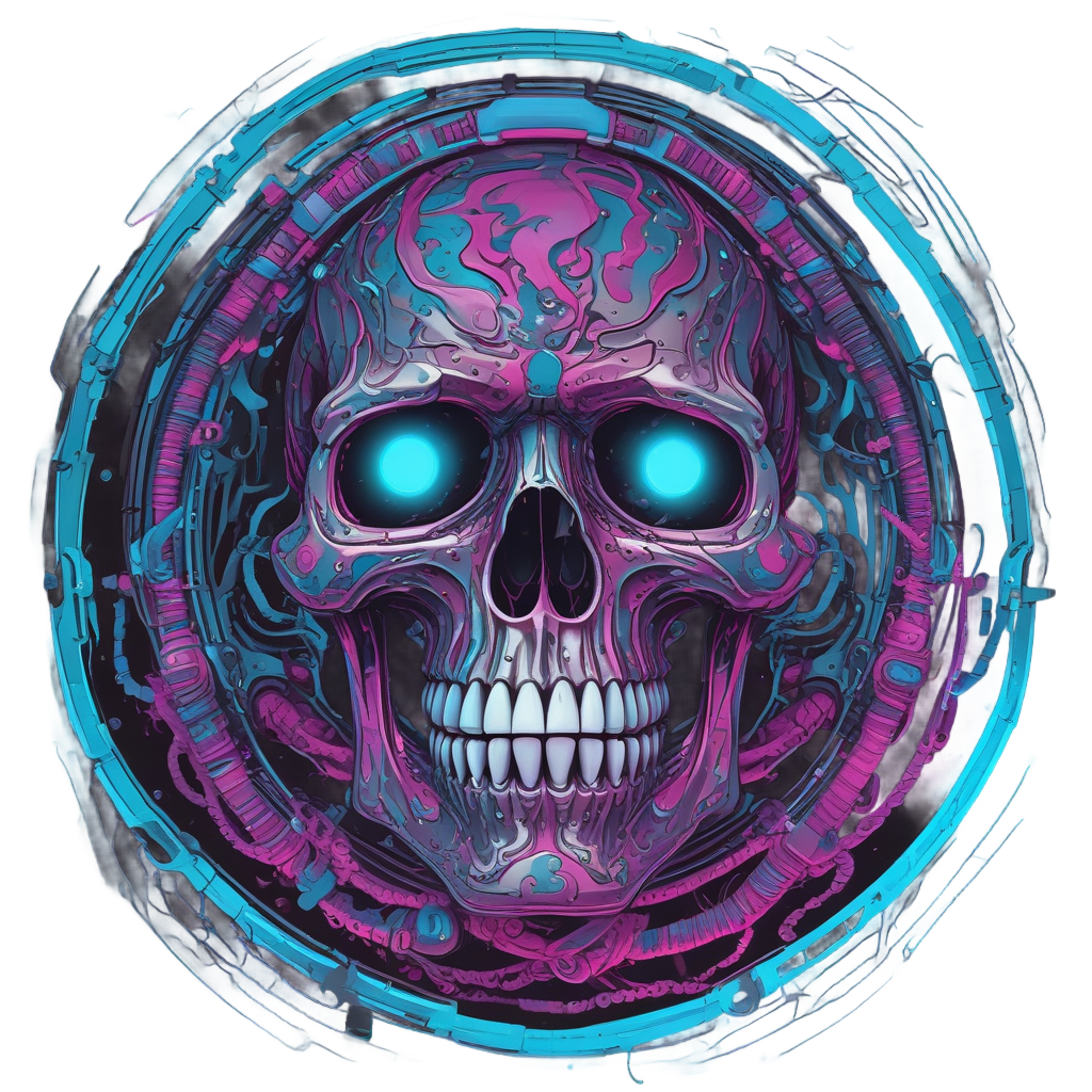 Neon Skull in Chains — blackwork skull stickers