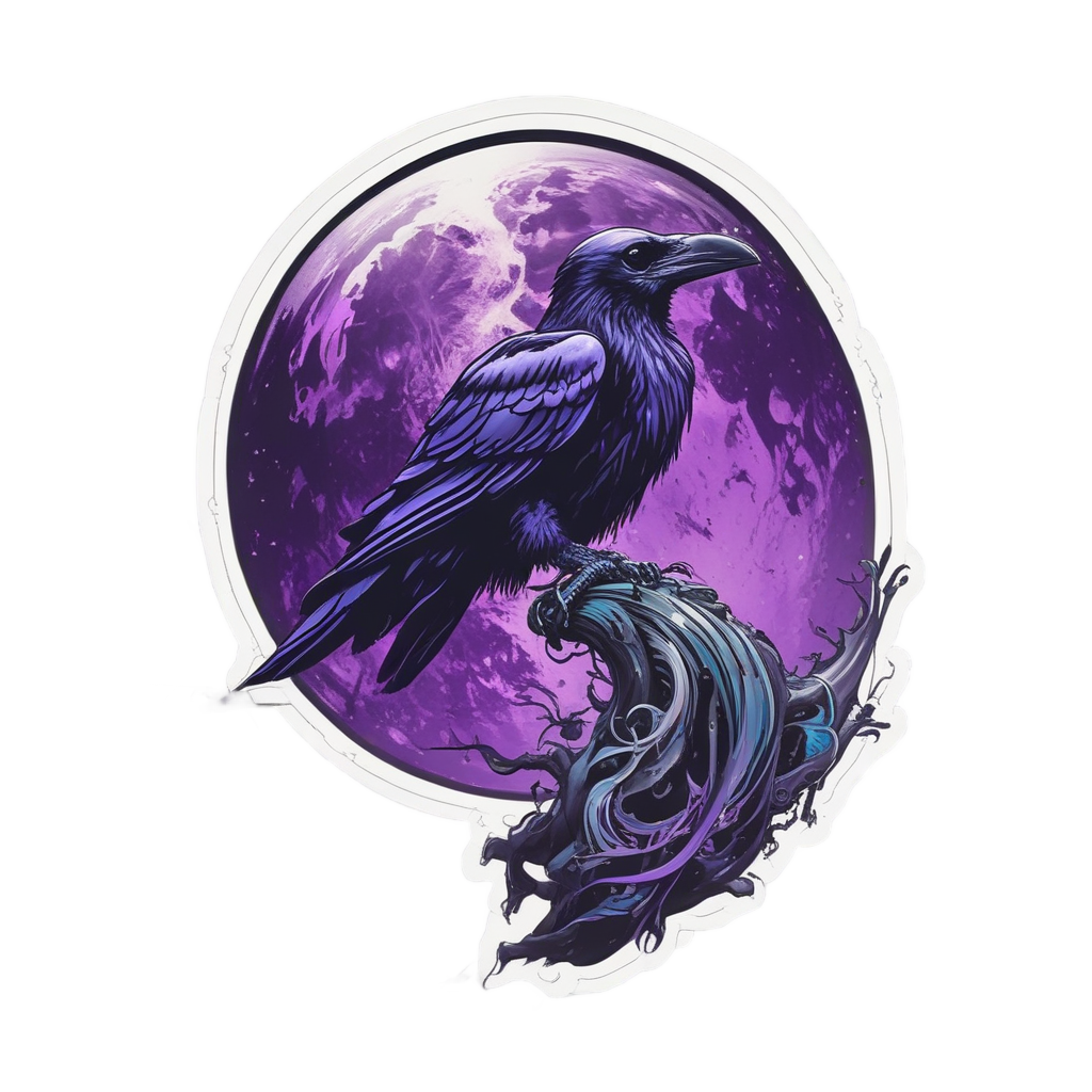 Neon Skull Moon Raven — reaper skull stickers