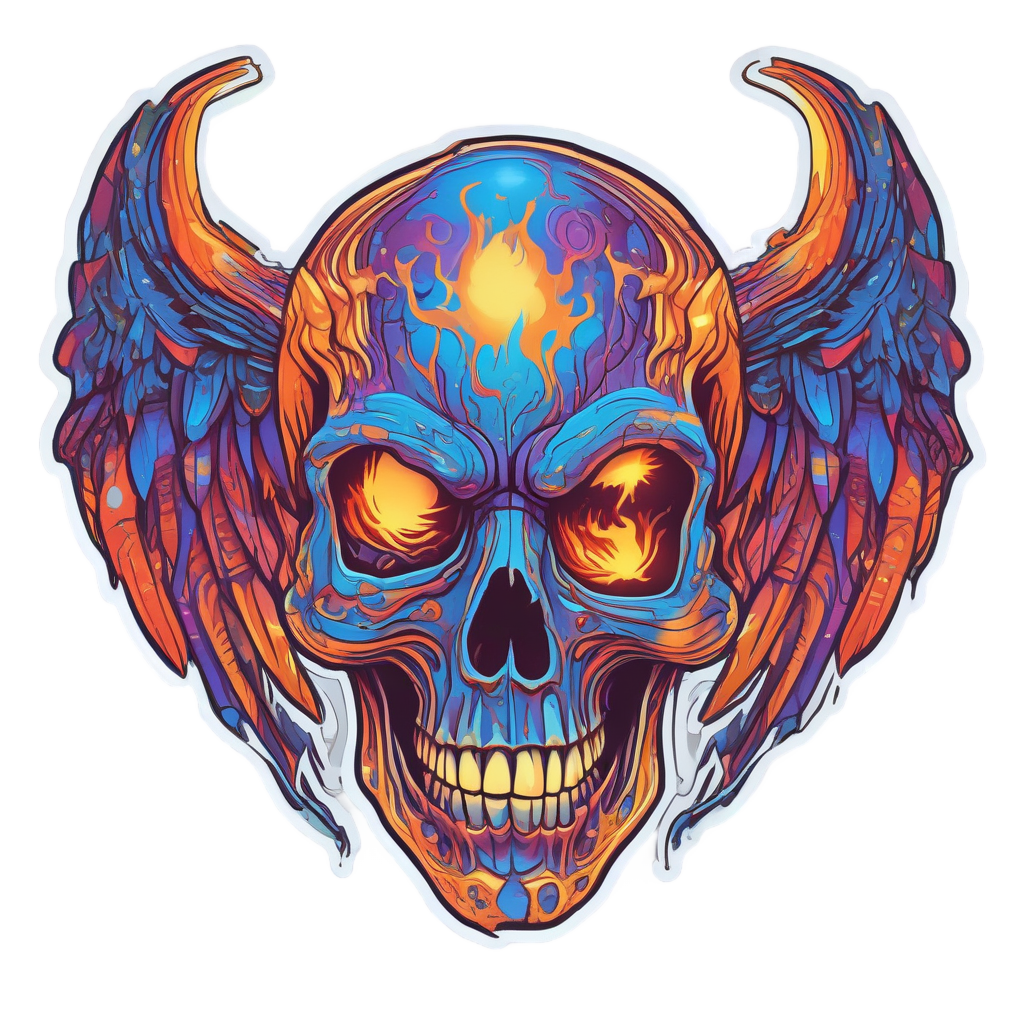 Neon Skull Phoenix Rising — neon cyber skull stickers