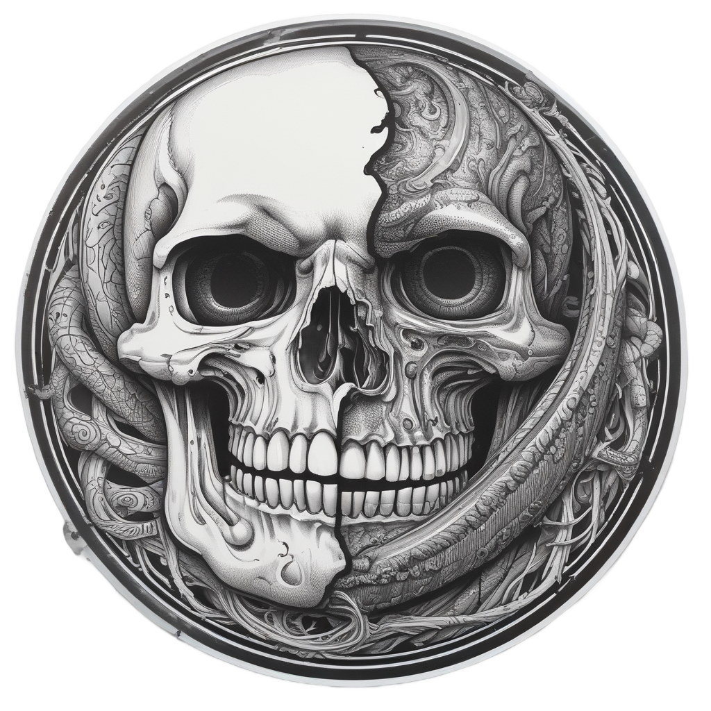 Neon Skull Serpent YinYang — blackwork skull stickers