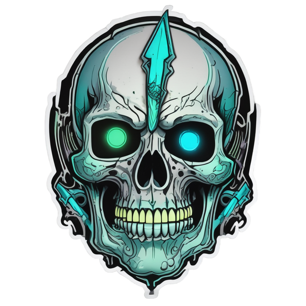 Neon Skull Stab — blackwork skull stickers