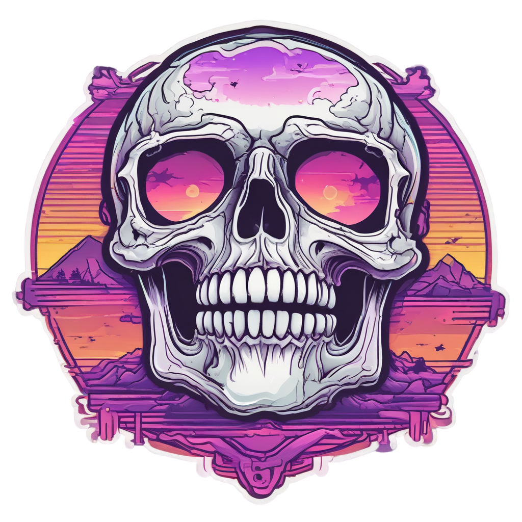 Neon Skull Sunset — neon cyber skull stickers