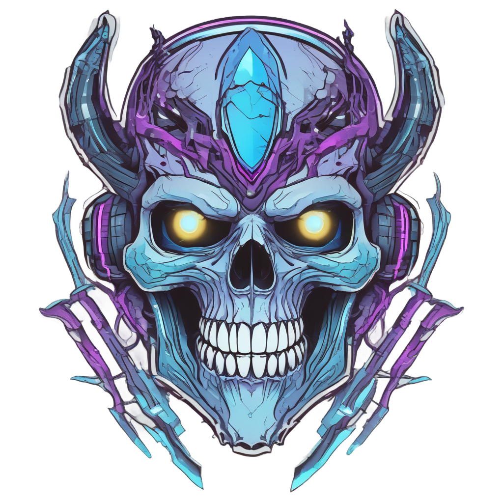 Neon Skull Warden — blackwork skull stickers