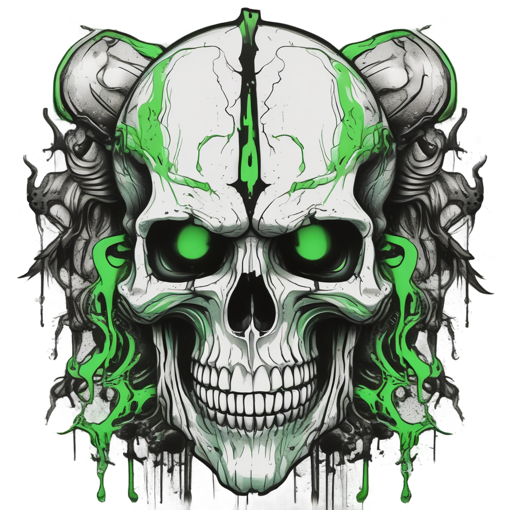 Neon Skull with Liquid Drip — blackwork skull stickers