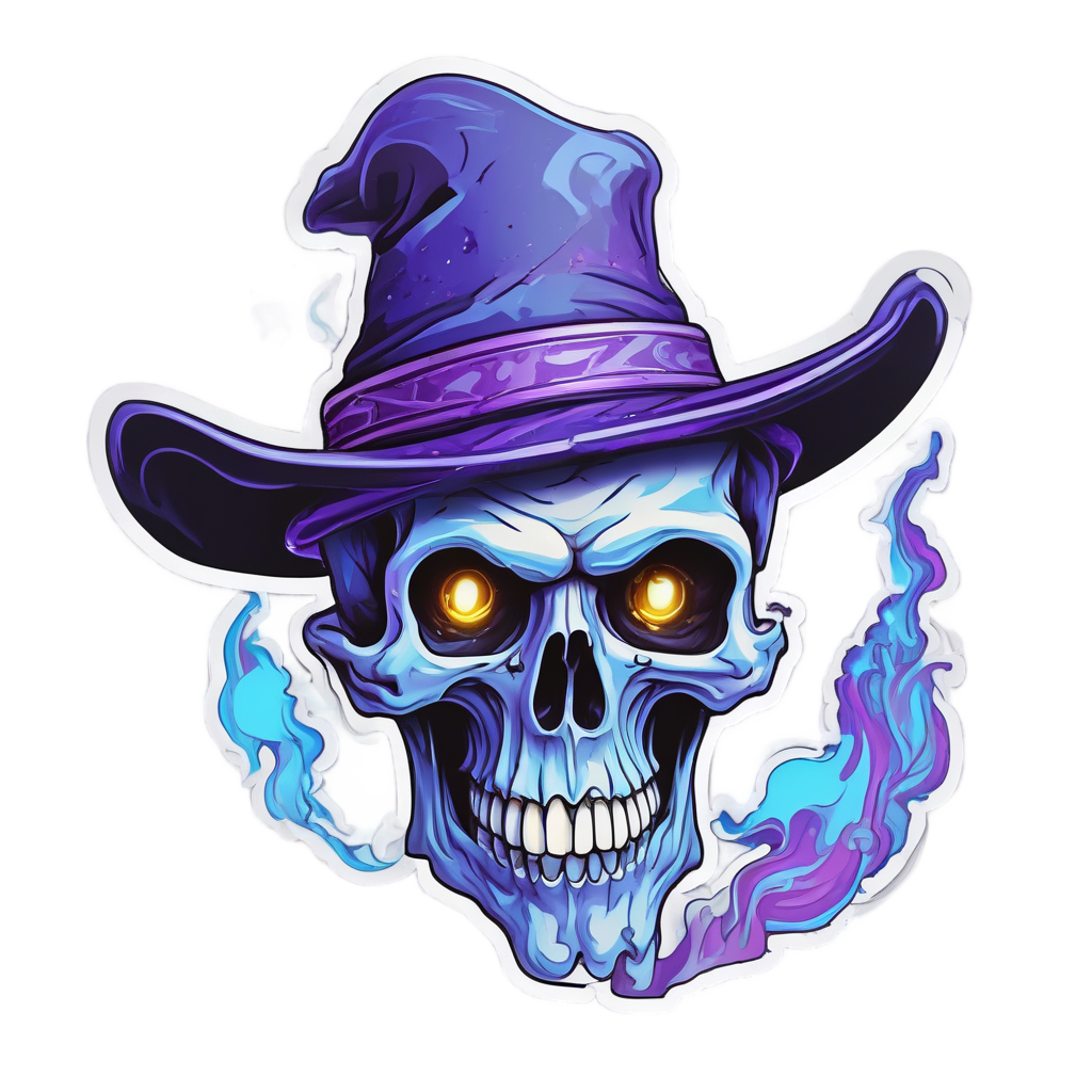 Neon Skull Wizard — blackwork skull stickers