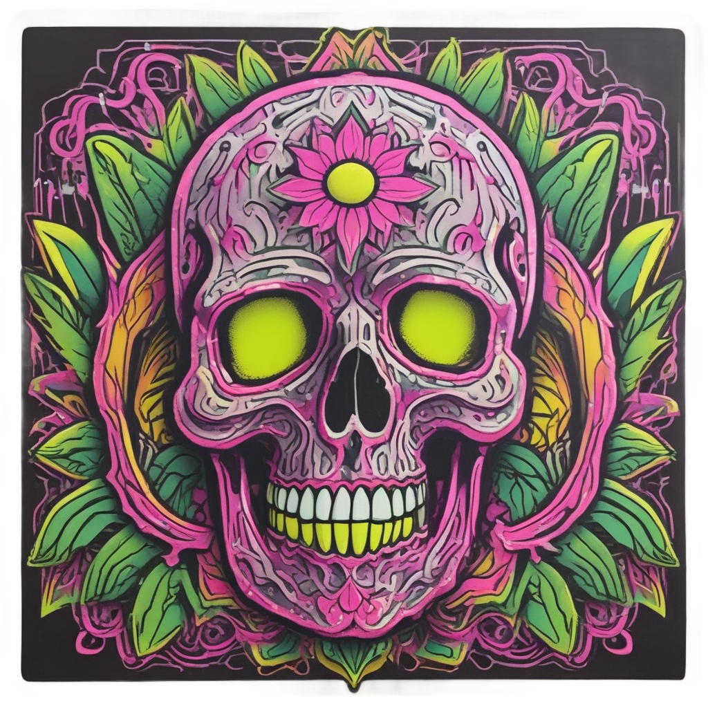 Neon Sunflower Skeleton — floral skull stickers